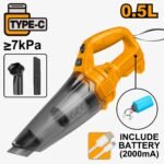 INGCO Cordless Handheld Vacuum Cleaner 12V Li-ion, 0.5 L Dust Capacity, USB-C Charger