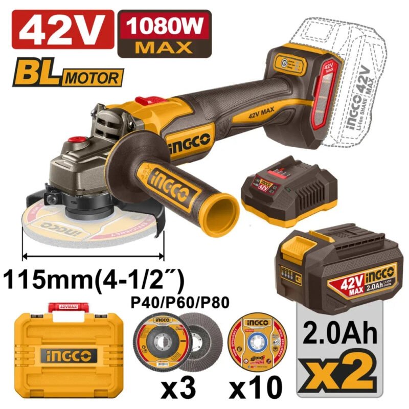 INGCO MEULEUSE D'ANGLE SANS FIL 42V+2BAT [CAGLI4108112] - image 2