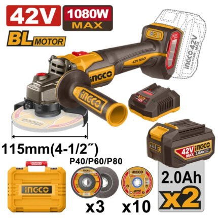 INGCO MEULEUSE D'ANGLE SANS FIL 42V+2BAT [CAGLI4108112]