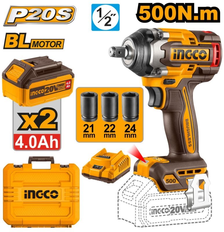 INGCO BOULONNEUSE A CHOC 500NM SANS CHARBON 20V+2BAT SI [CIWLI2050] - image 2