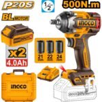 INGCO BOULONNEUSE A CHOC 500NM SANS CHARBON 20V+2BAT SI [CIWLI2050]