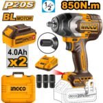 Clé à chocs sans fil 850nm 2Bat 4Ah 1/2" - INGCO