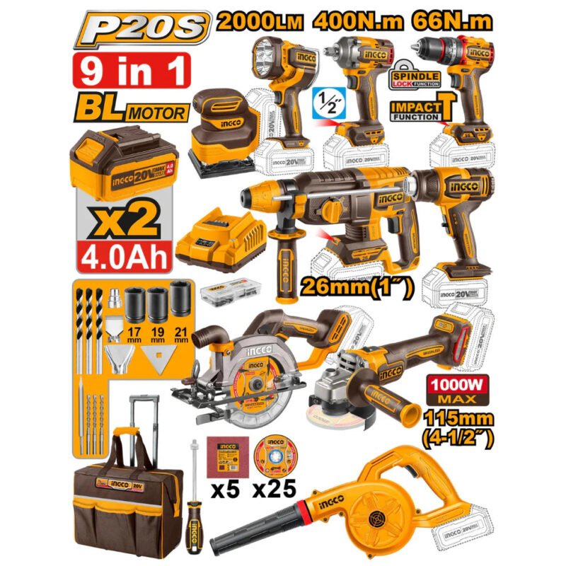 INGCO 9 PCS KIT COMBO INDUSTRIEL SANS FIL [COSLI250381] - image 2