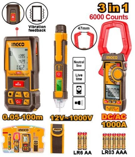 INGCO PACK TELEMETRE LASER + MULTIMETRE + DETECTEUR TENSION [HLDD241202]