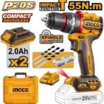 INGCO PERCEUSE VISSEUSE BRUSHLESS 20V+47 ACC 55NM CIDLI20558 - BRICOLYA - Outillage industriel | BTP | Jardinage | Énergie renouvelable et solution solaire | Équipements de Protection Individuelle et Signalisation et outils de bricolage en ligne