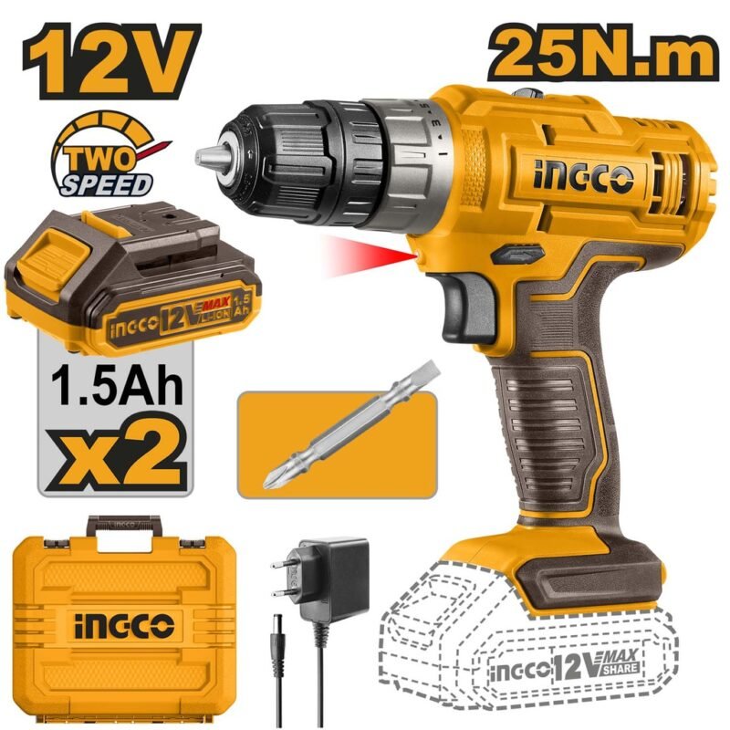 visseuse INGCO CDLI1228 12V 25NM – 2 batteries plates - BRICOLYA - Outillage industriel | BTP | Jardinage | Énergie renouvelable et solution solaire | Équipements de Protection Individuelle et Signalisation et outils de bricolage en ligne