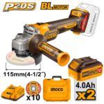 INGCO MALETTE MEULEUSE 115MM 20V+2BATT 4AH+10DISQUES NR [CAGLI271532]