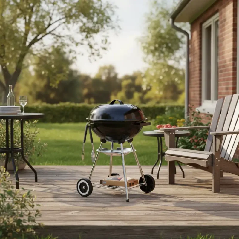 Barbecue à charbon 46 cm avec couvercle et roues